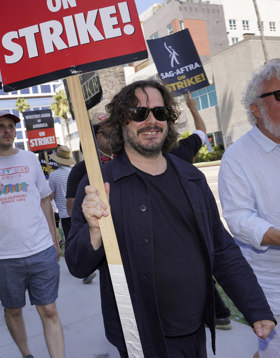 Edgar Wright walks a picket line outside Netflix studios on Thursday, July 20, 2023, in Los Angeles. The actors strike comes more than two months after screenwriters began striking in their bid to get better pay and working conditions. (AP Photo/Chris Pizzello)