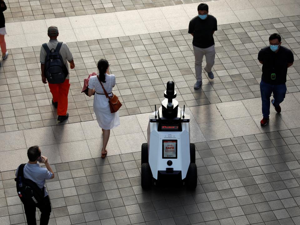 Autonomous robot Xavier patrols a neighbourhood mall in Singapore to detect "undesirable social behaviours"