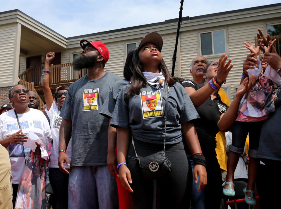 Shots fired during a protest in Ferguson, Mo., on the 2nd anniversary of Michael Brown’s death