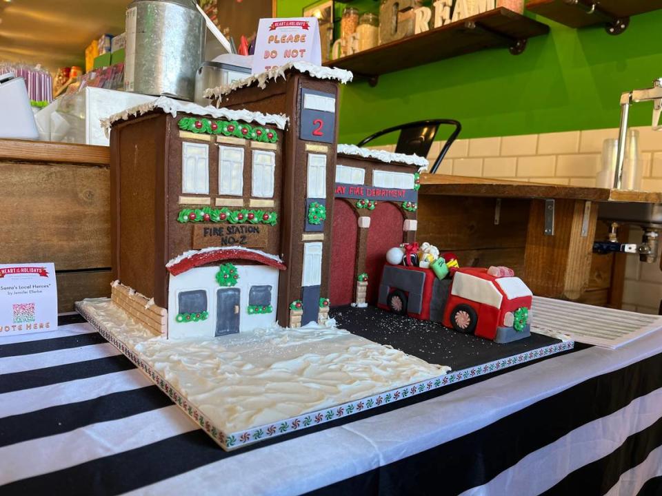 Santa’s Local Heroes by Jennifer Ellerbe won 3rd Place and People’s Choice in the Town of Cary’s 2023 Gingerbread House Competition.