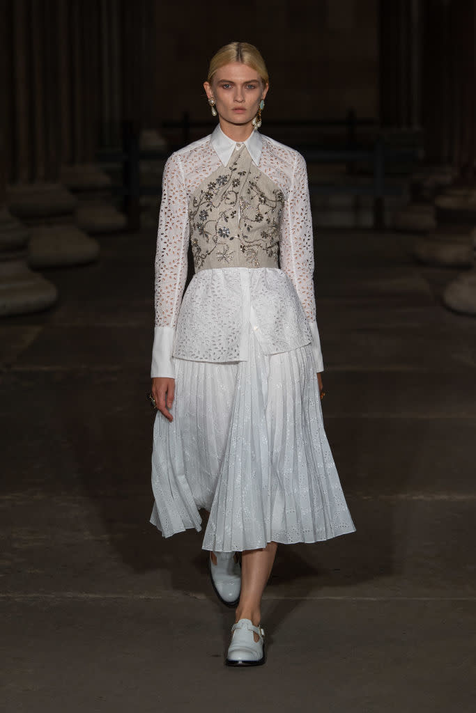 Raducanu's look was straight off the Erdem Ready to Wear Spring/Summer 2022 catwalk at LFW. (Getty Images)