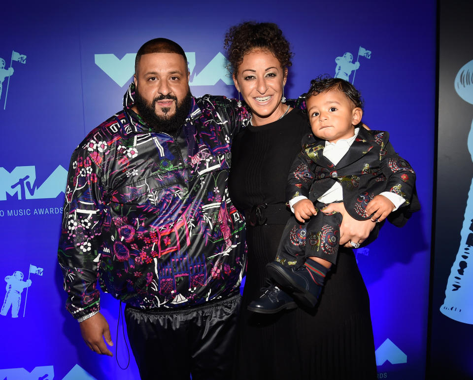 DJ Khaled and Nicole Tuck attend the 2017 MTV Video Music Awards at The Forum on Aug. 27, 2017 in Inglewood, California.&nbsp;