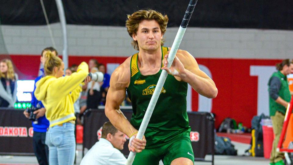 Watertown High School graduate Jacob Van Dusseldorp is a junior pole vault for the 2023-24 North Dakota State University men's indoor track and field squad.