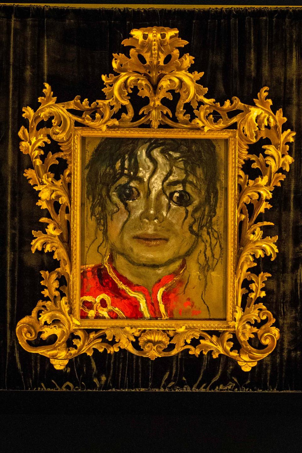 Artist Jamie Wyeth's painting entitled "Portrait of Michael Jackson'' is featured during the press preview of Wyeth's new exhibition "Jamie Wyeth: Unsettled'' at the Brandywine Museum of Art in Chadds Ford, Pennsylvania, on Friday, March 15, 2024. The exhibit features more than 50 works drawn from museum and private collections across the country that "trace a persistent vein of intriguing, often disconcerting imagery," over Wyeth's career.