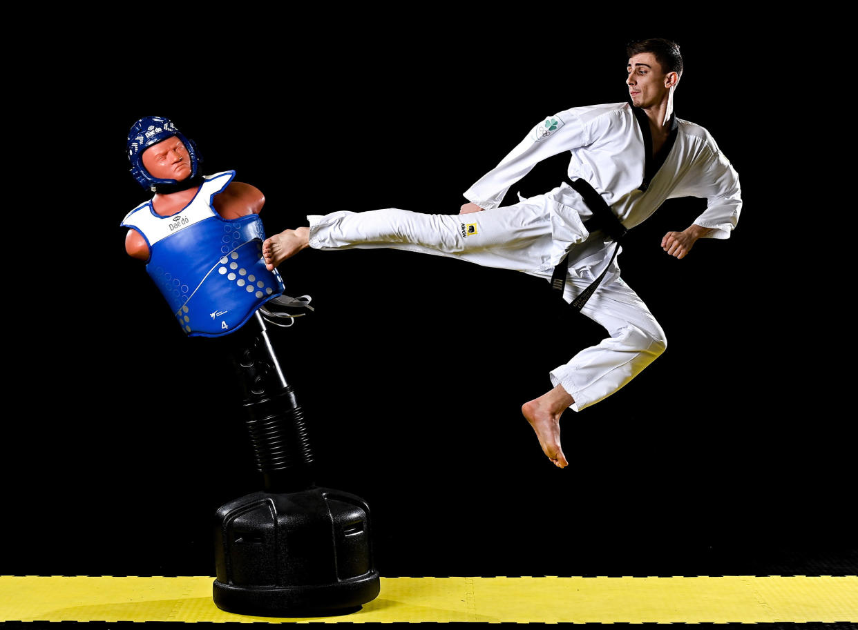 Image: Jack Woolley a during a Tokyo 2020 Team Ireland Announcement for Taekwondo in Dublin on March  18, 2021. (Ramsey Cardy / Sportsfile via Getty Images)