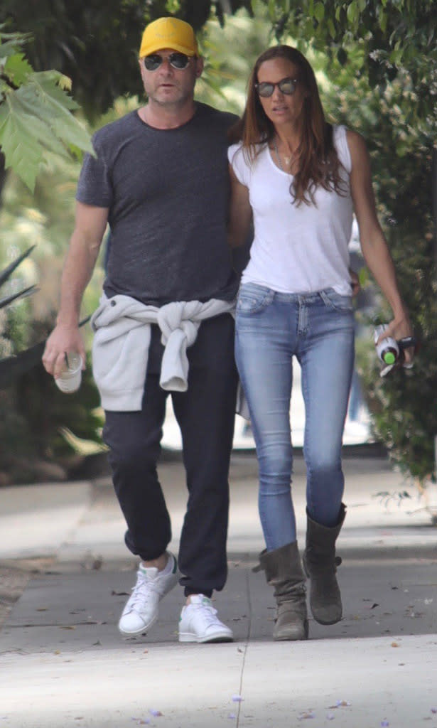 Liev Schreiber, who split from wife Naomi Watts in late September, is spotted with Morgan Brown in Los Angeles. The two shared laughs over coffee, after which they went for a walk in the neighborhood, holding each other closely. Morgan Brown has been romantically linked in the past with Gerard Butler. 17 May 2017 Pictured: Liev Schreiber, Morgan Brown. 