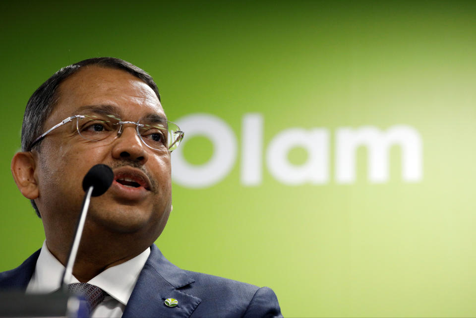 Olam's co-founder and Group Chief Executive Officer Sunny Verghese speaks during an earnings announcement in Singapore August 14, 2017.  REUTERS/Edgar Su