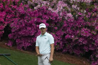 Jordan Spieth watches his putt on the 13th green during the third round of the Masters golf tournament on Saturday, April 10, 2021, in Augusta, Ga. (AP Photo/Charlie Riedel)