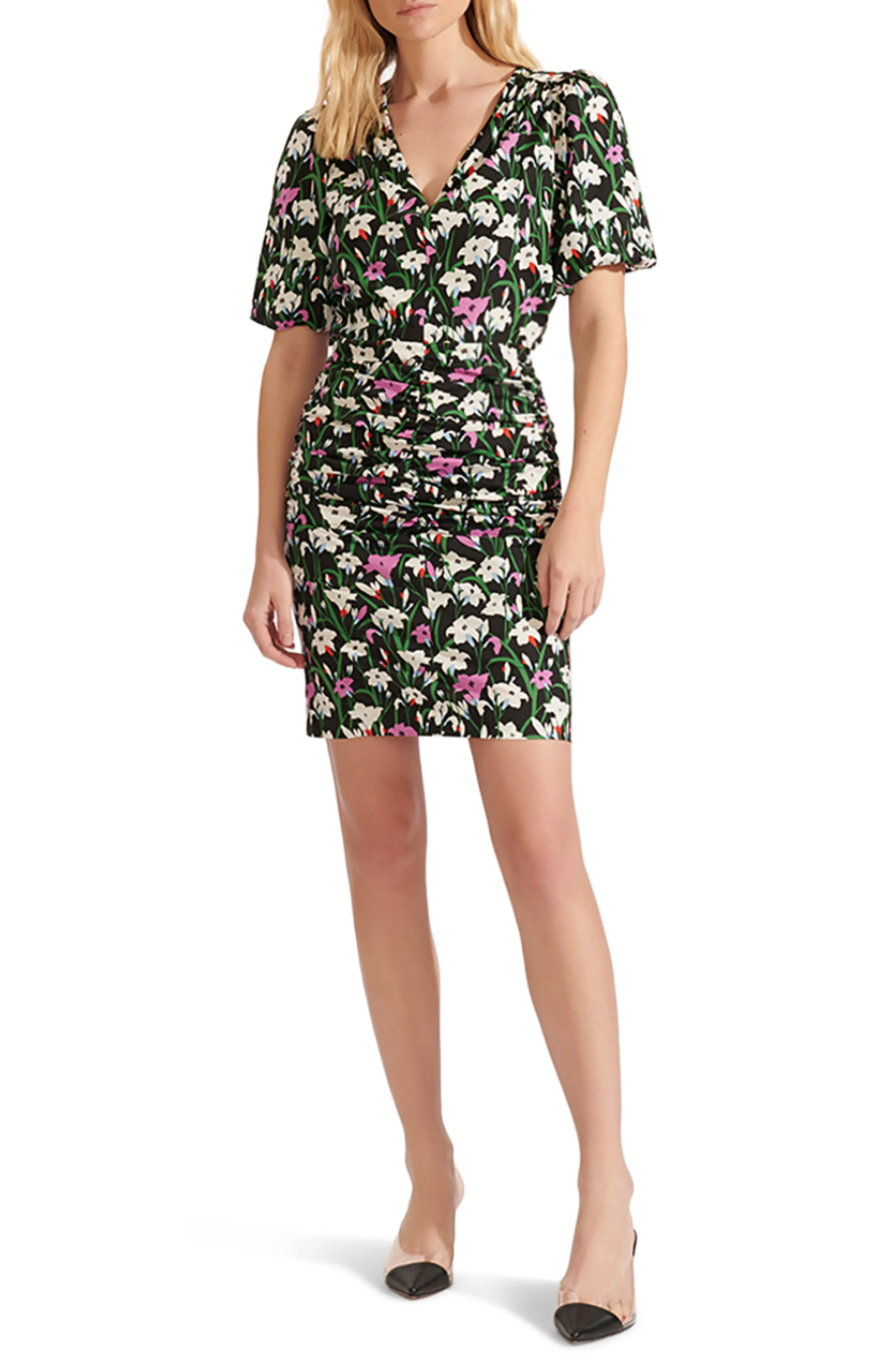 Veronica Beard Janis Ruched Skirt Floral Minidress. Image via Nordstrom.