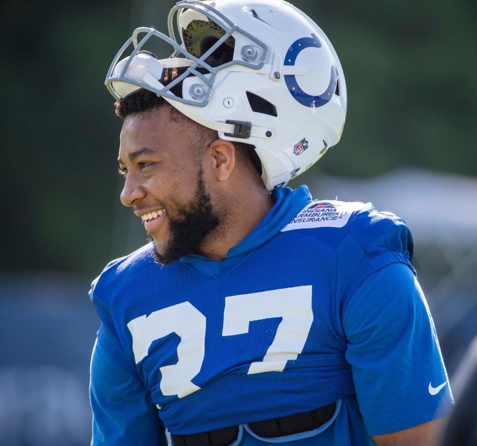 Indianapolis Colts safety Khari Willis (37) at Grand Park in Westfield on Monday, August 2, 2021, on the second week of workouts of this summer's Colts training camp. Head Coach Frank Reich reappeared at practice after being away for ten days after a COVID-19 positive test. 