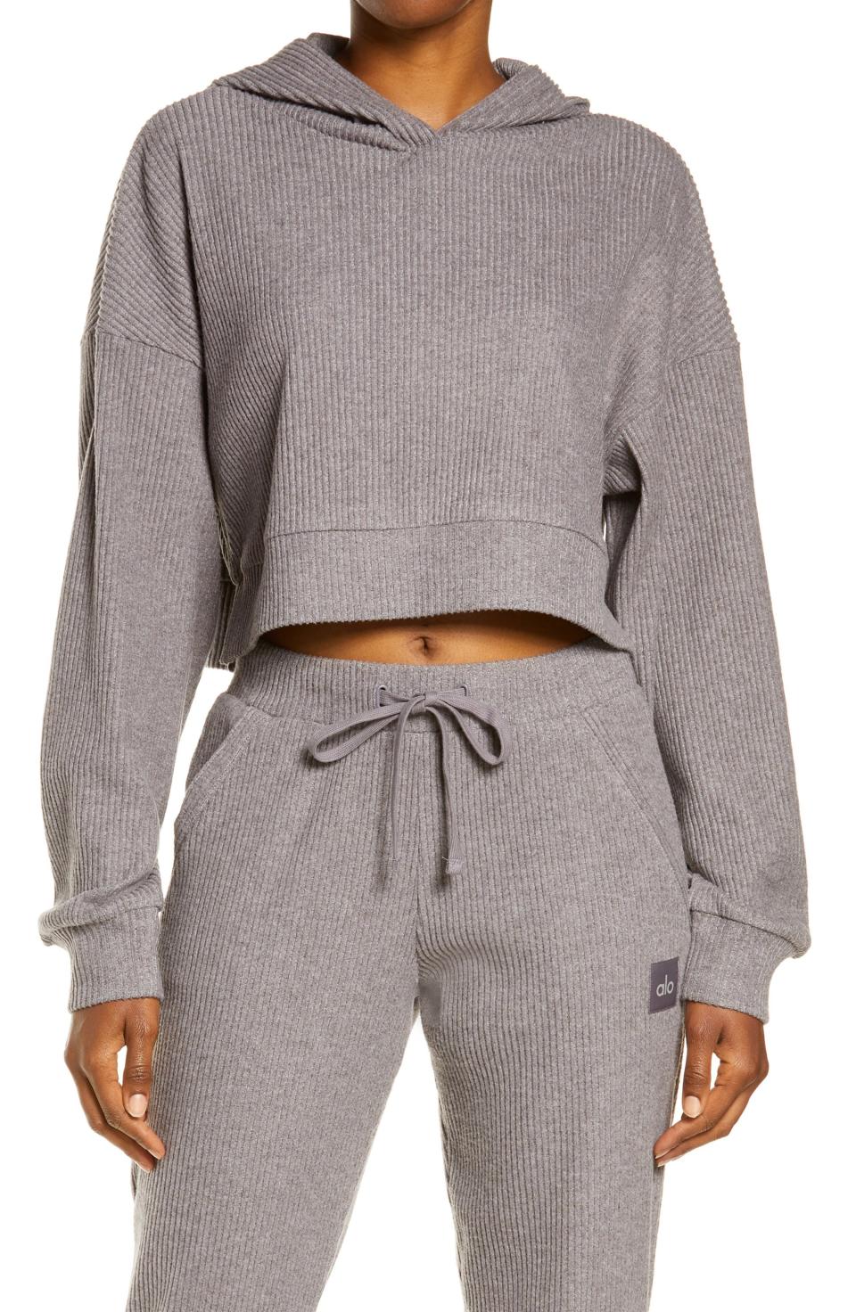 2) Alo Muse Ribbed Crop Hoodie