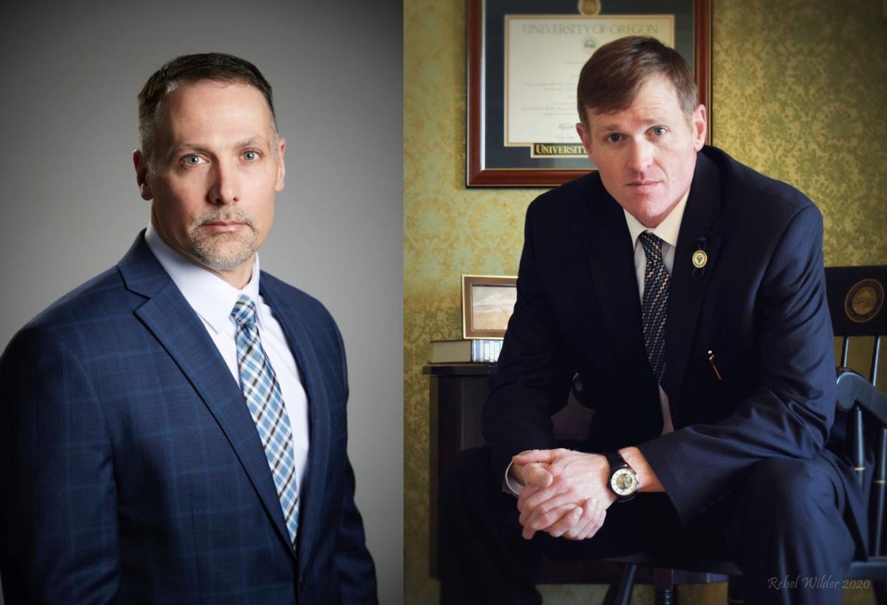 Christopher Parosa, left, and James Cleavenger are the candidates running for district attorney in Lane County.