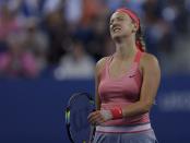 Victoria Azarenka of Belarus reacts to a missed point against Serena Williams of the U.S. in the women's singles final at the U.S. Open tennis championships in New York September 8, 2013. REUTERS/Eduardo Munoz