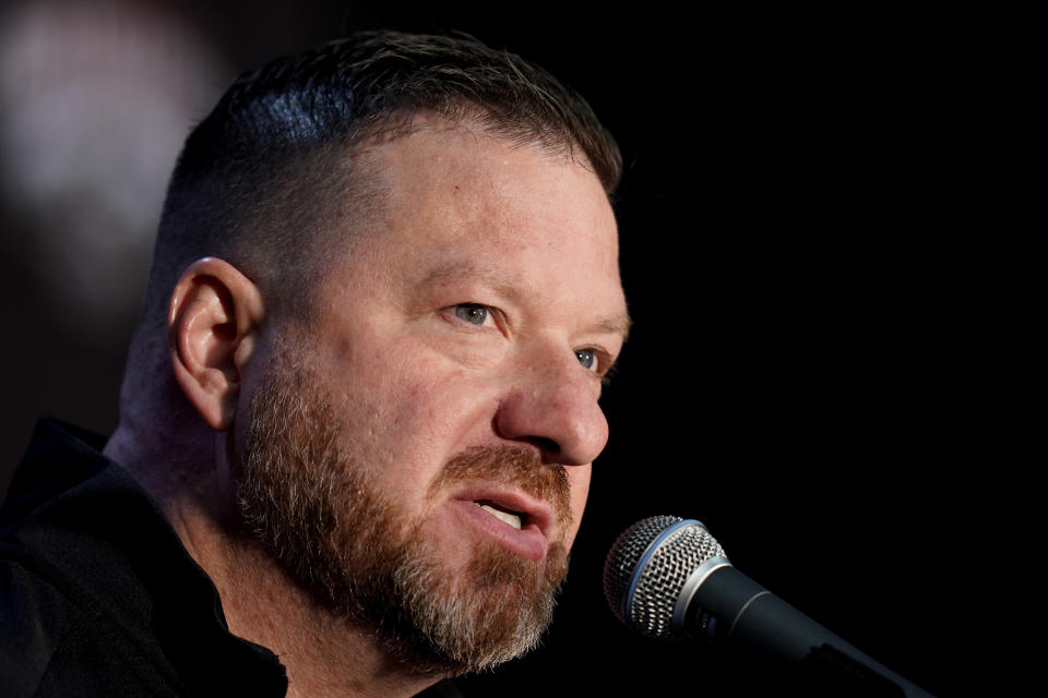 FILE - Texas head coach Chris Beard speaks to the media during Big 12 NCAA college basketball media day Wednesday, Oct. 19, 2022, in Kansas City, Mo. Texas fired basketball coach Chris Beard on Thursday, Jan. 5, 2023, while he faces a felony domestic family violence charge stemming from a Dec. 12 incident involving his fiancée (AP Photo/Charlie Riedel, File)