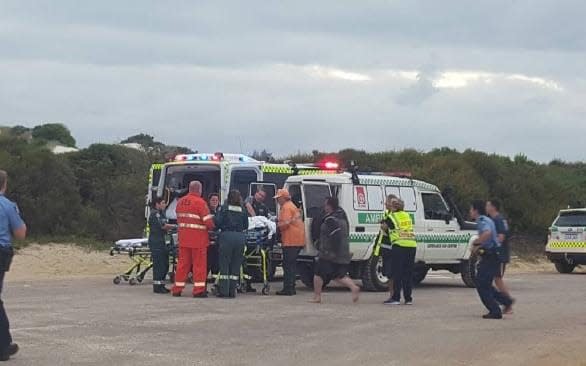The girl is placed in an ambulance after being attacked near Bandy Creek Esperance.  - Twitter