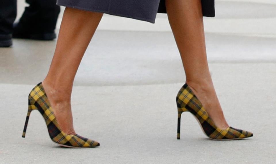 manolo blahnik fall 2018 collection, yellow plaid bb pumps