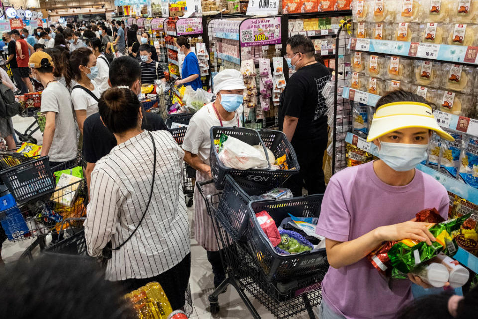 Supermarkets were filled with panic buyers as fears over the virus's spread grew. Source: Getty