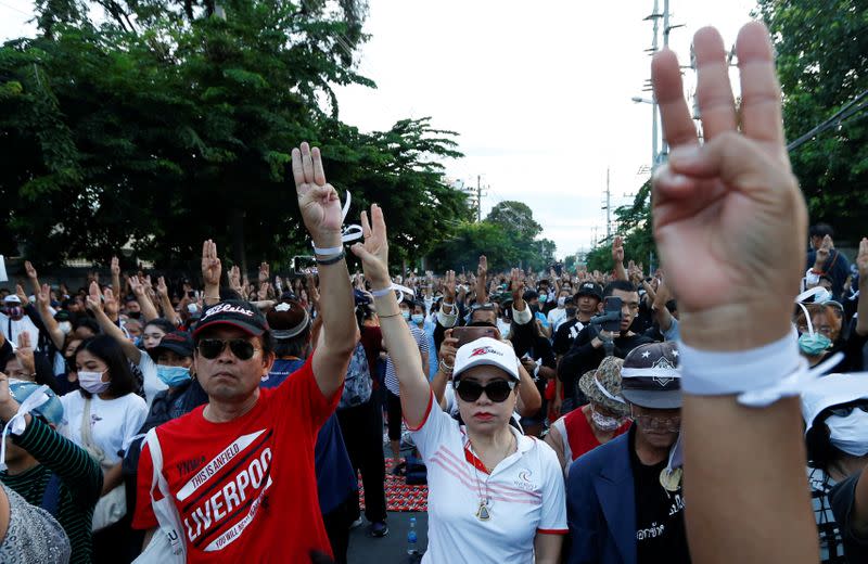 Pro-democracy protesters attend a mass rally in Bangkok