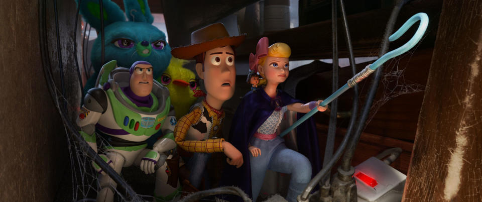 The characters from Toy Story 4 in a scene from the film.