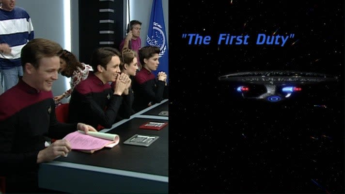 Left image: Wil Wheaton chuckles behind the scenes of 