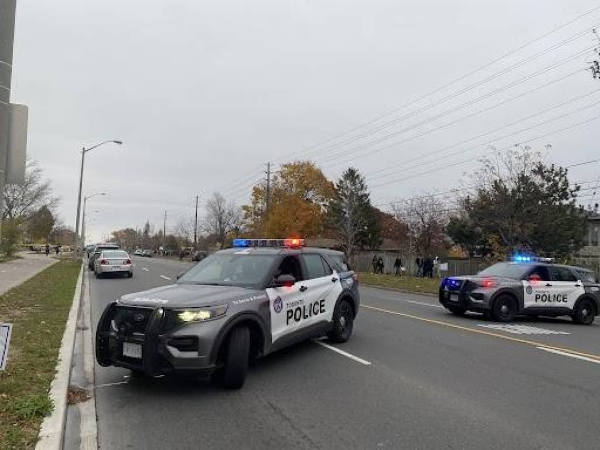 Shortly before 3:30 p.m. police were called to Ellesmere Road and Markham for reports that a person was shot. (Dalia Ashry/CBC - image credit)