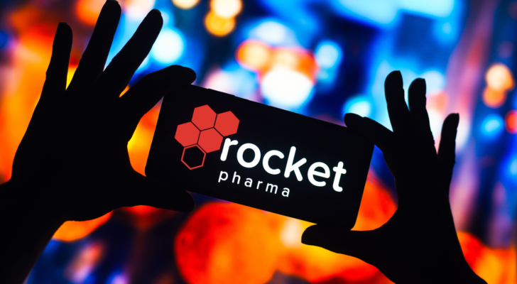 In this photo illustration, the Rocket Pharmaceuticals (RCKT) logo is displayed on a smartphone screen