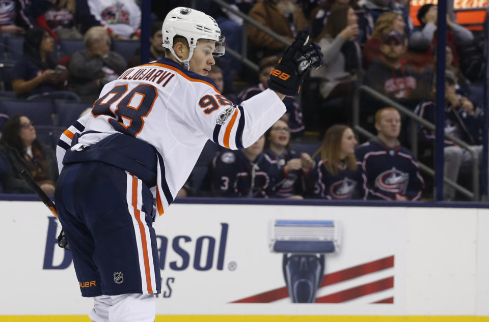 Edmonton Oilers forward Jesse Puljujarvi is skating with Connor McDavid, which is reason enough to add him in your fantasy league. (AP Photo/Jay LaPrete)