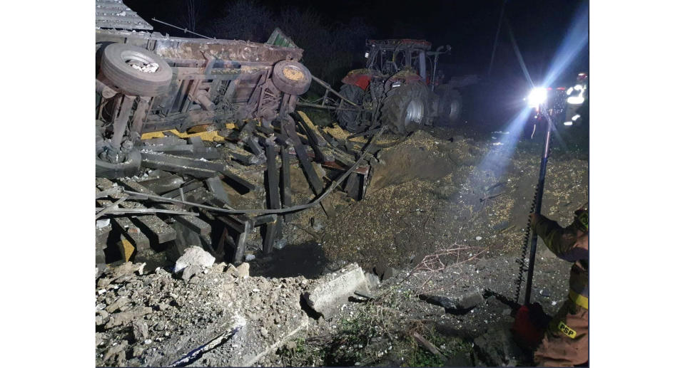 The explosion site in Poland amid claims a Russian missile was responsible.