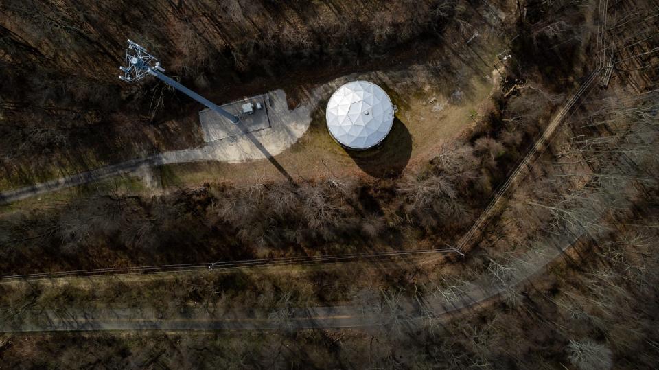 Midvale's water storage tank, located off Gundy Drive, is seen from above.