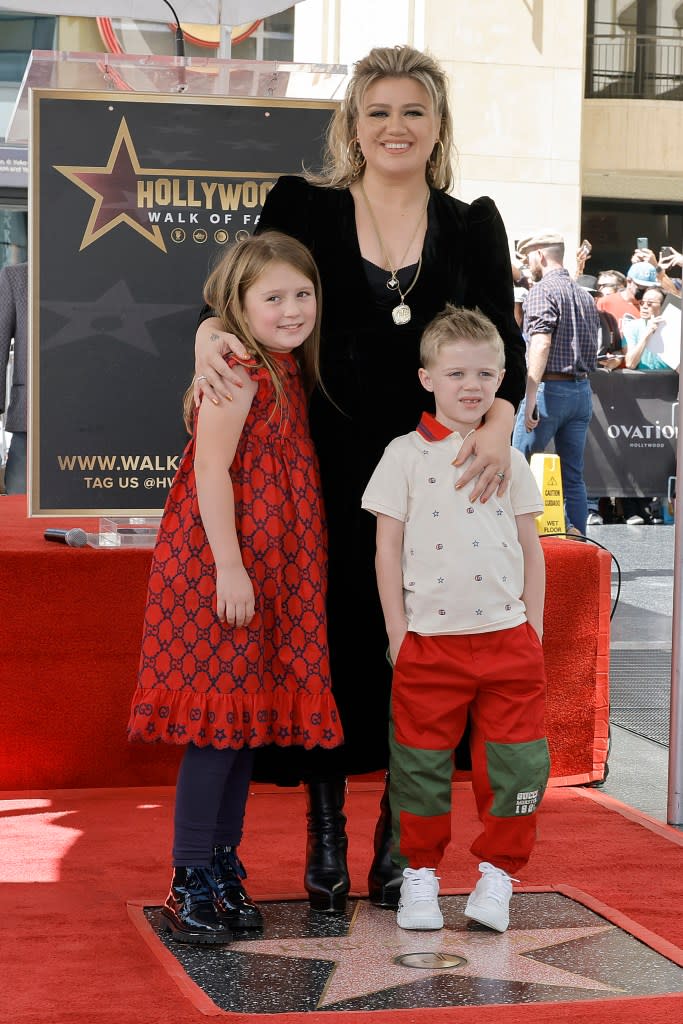 (L-R) River Rose Blackstock, Kelly Clarkson, and Remington Alexander Blackstock attend The Hollywood Walk Of Fame Star Ceremony for Kelly Clarkson on Sept. 19, 2022. Getty Images