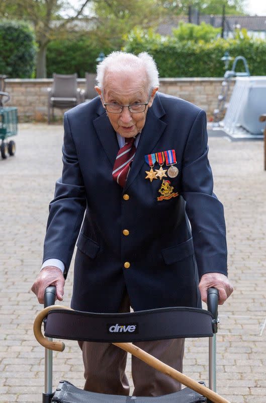 Retired British Army Captain Moore walks to raise money for health workers