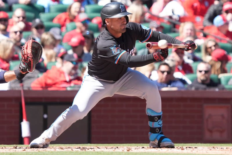 Miami Marlins catcher Nick Fortes drove in three runs in an 8-0 win over the New York Mets on Friday in Miami. File Photo by Bill Greenblatt/UPI