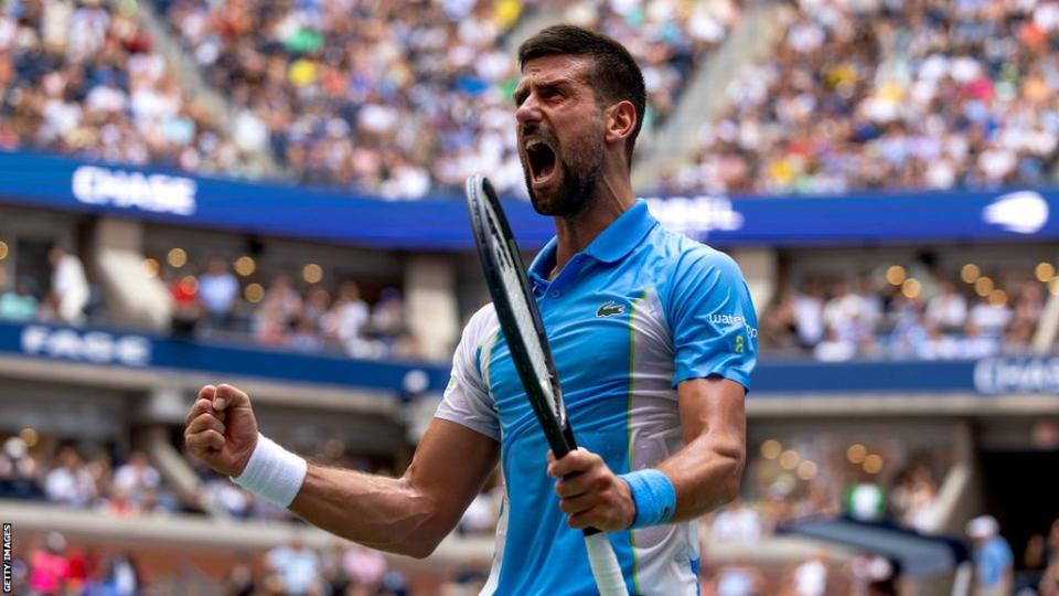 Novak Djokovic celebrates at the US Open