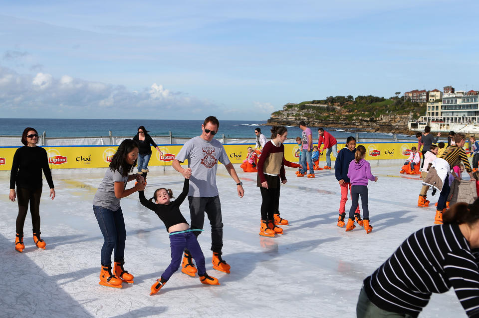SYDNEY, AUSTRALIA - JULY 10: A general view of the Bondi Beach Ice Rink on July 10, 2012 in Sydney, Australia. One of the most popular attractions of the annual winter festival, the beach ice rink opened to the public last week complete with ice skate rentals, gourmet food and apres-ski drink options. (Photo by Ryan Pierse/Getty Images)