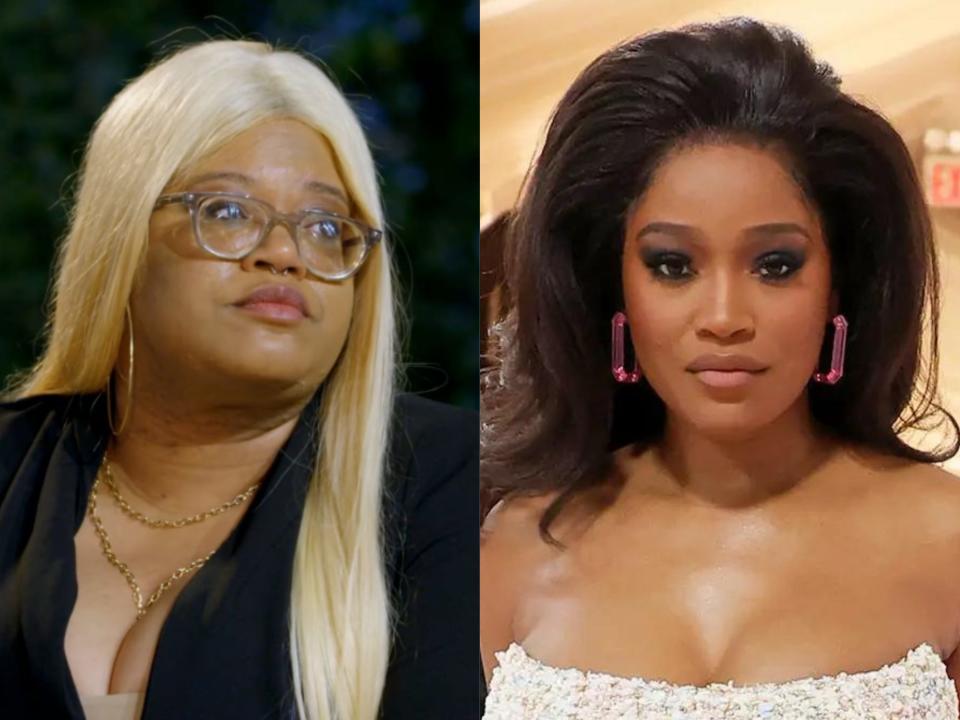 left: lc palmer, a woman wth long blonde hair and glasses; right: keke palmer, her hair blown out voluminous and straight, wearing a gown