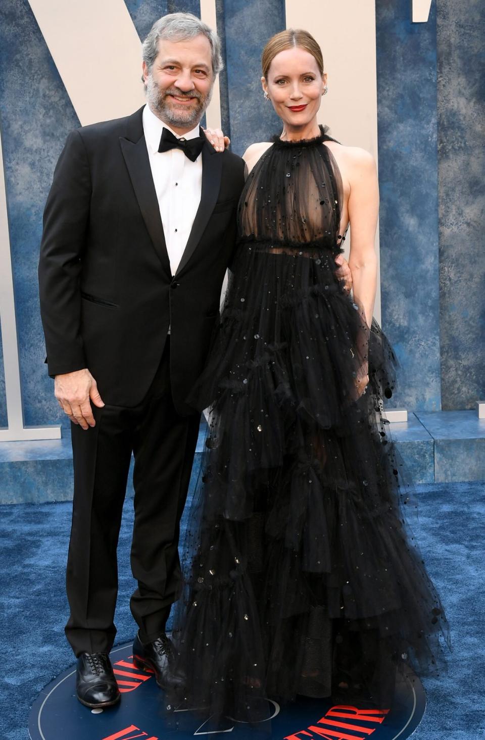 Judd Apatow and Leslie Mann attend the 2023 Vanity Fair Oscar Party Hosted By Radhika Jones at Wallis Annenberg Center for the Performing Arts