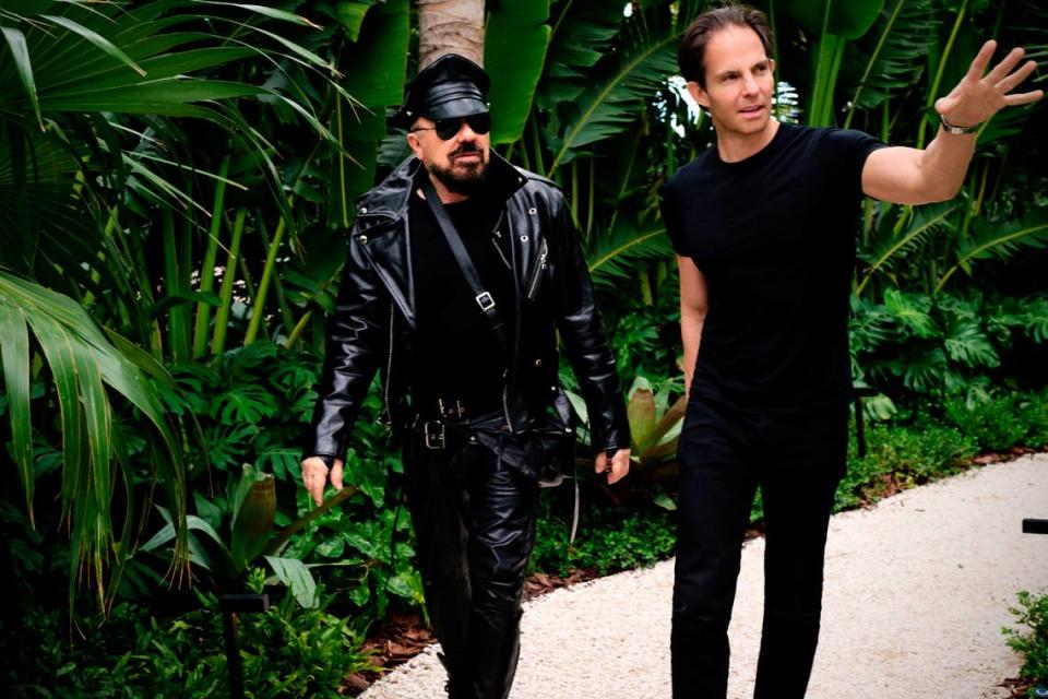 Architect Peter Marino, left, and developer Michael Shvo walk the grounds of the historic Raleigh Hotel in Miami Beach in an undated photo.