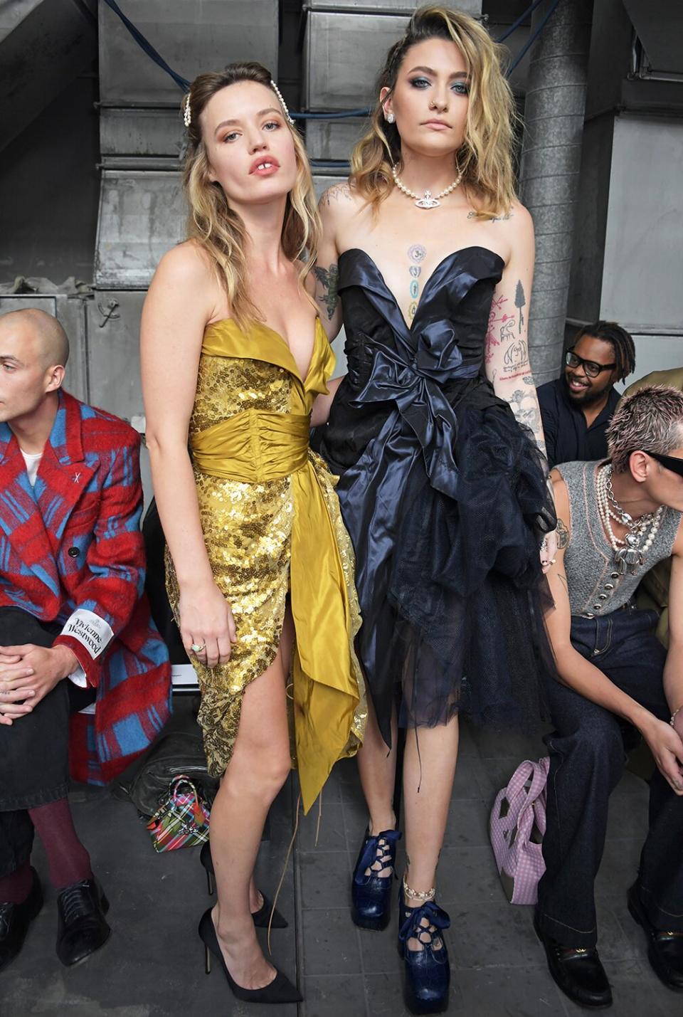 Georgia May Jagger and Paris Jackson attend the Vivienne Westwood show during Paris Fashion Week Womenswear Spring Summer 2022 on October 2, 2021 in Paris, France.