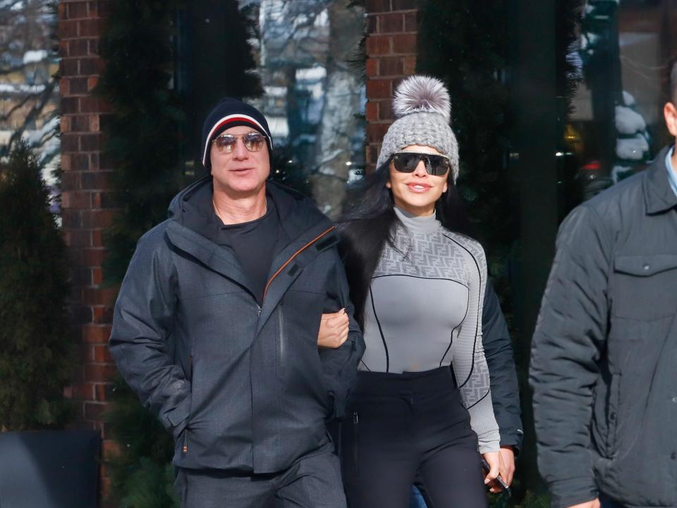 Jeff Bezos and Lauren Sanchez in Aspen, Colorado, last holiday season.