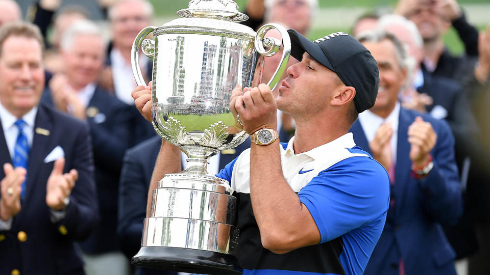 Brooks Koepka celebrates. (Photo by Stuart Franklin/Getty Images)