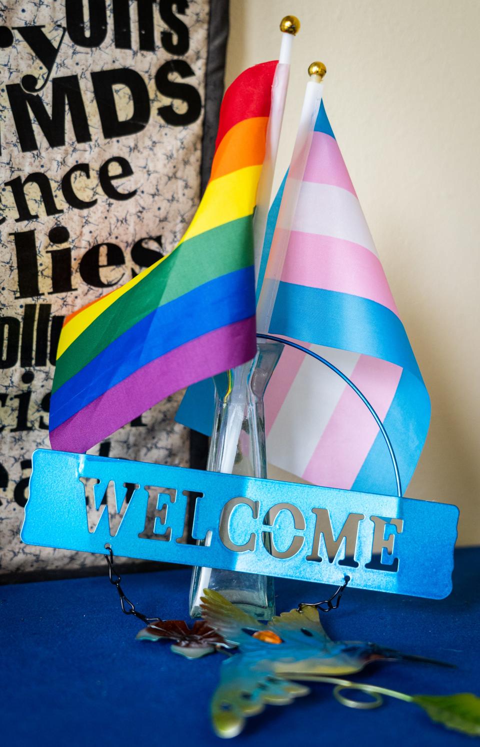 Pride flags are displayed in the lobby of the Church of the Savior.