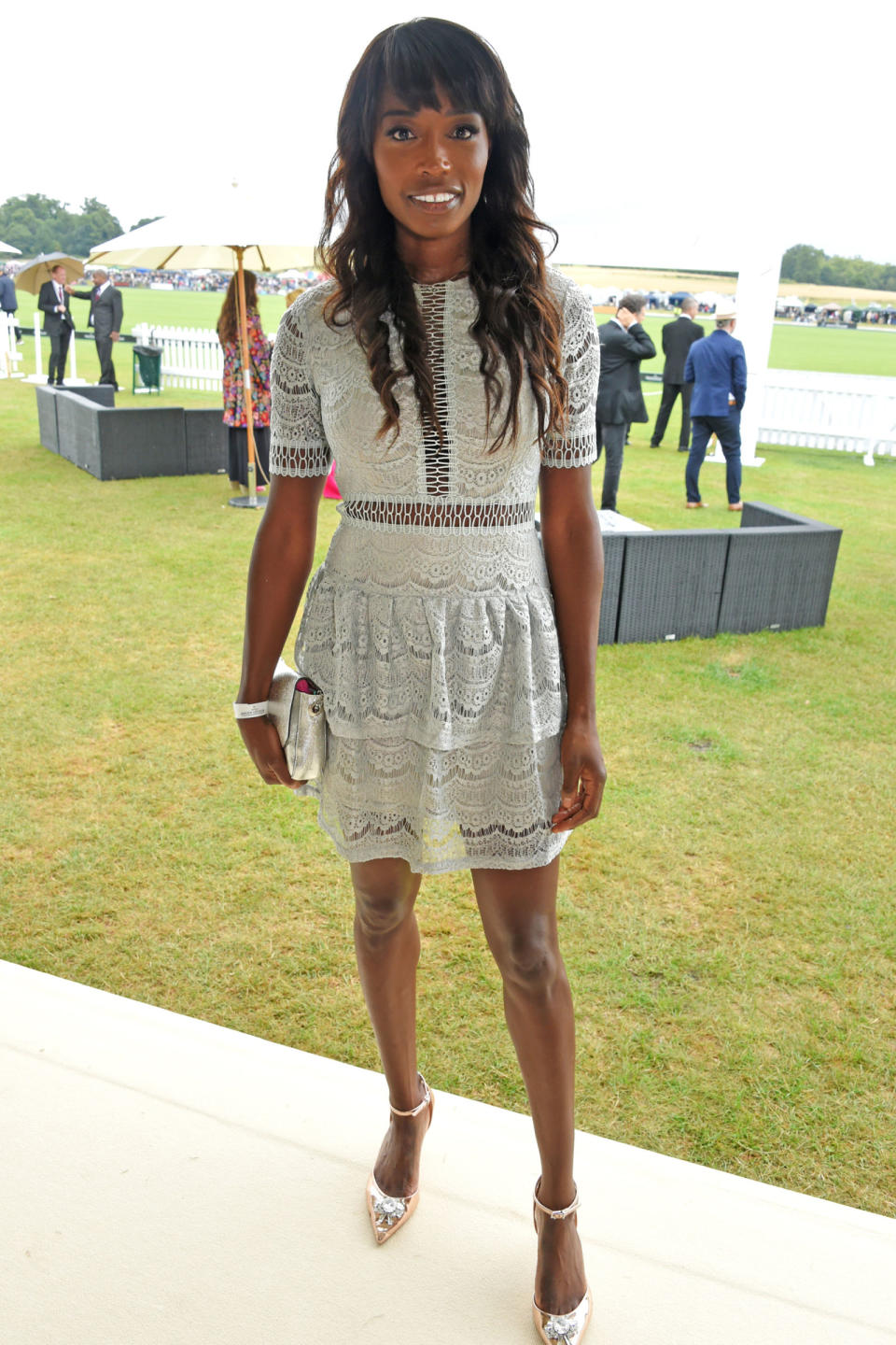 <p><strong>23 July</strong> Lorraine Pascale opted for a mint lace dress and metallic heels. </p>