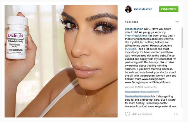 Kim Kardashian S Instagram Post Promoting Morning Sickness Pill Called