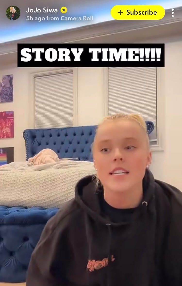 A screenshot from Jojo Siwa's Snapchat story.