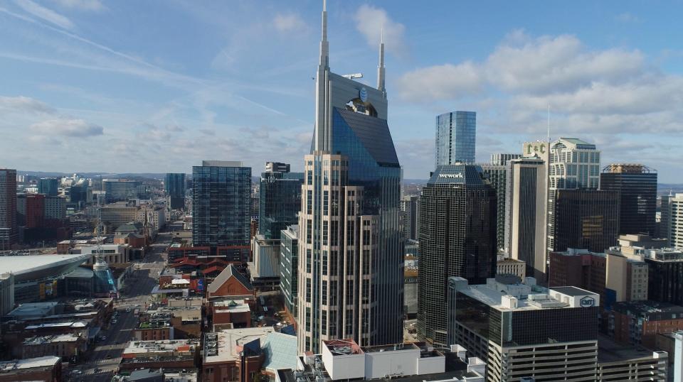 Downtown Nashville is seen in this drone photo from January 2023.