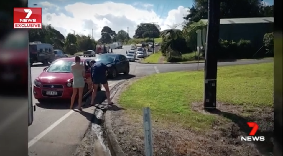 Dozens of motorists were allowed to drive on the melting surface, much to the anger of vehicle owners. Source: 7 News