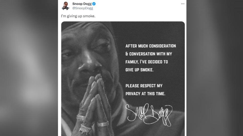 Snoop Dogg宣布戒大麻煙。（圖／翻攝自X@Snoop Dogg）