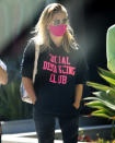 <p>Sarah Michelle Gellar wears a sweatshirt that says 'Social Distancing Club' — plus a pink mask to match! — while grabbing coffee in Brentwood, California, on Monday.</p>