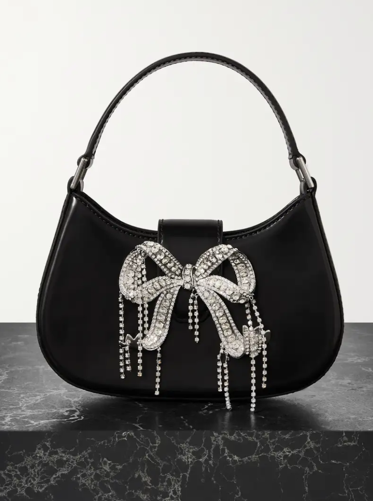 Self-Portrait Crescent mini crystal-embellished faux leather shoulder bag. (PHOTO: Net-A-Porter)