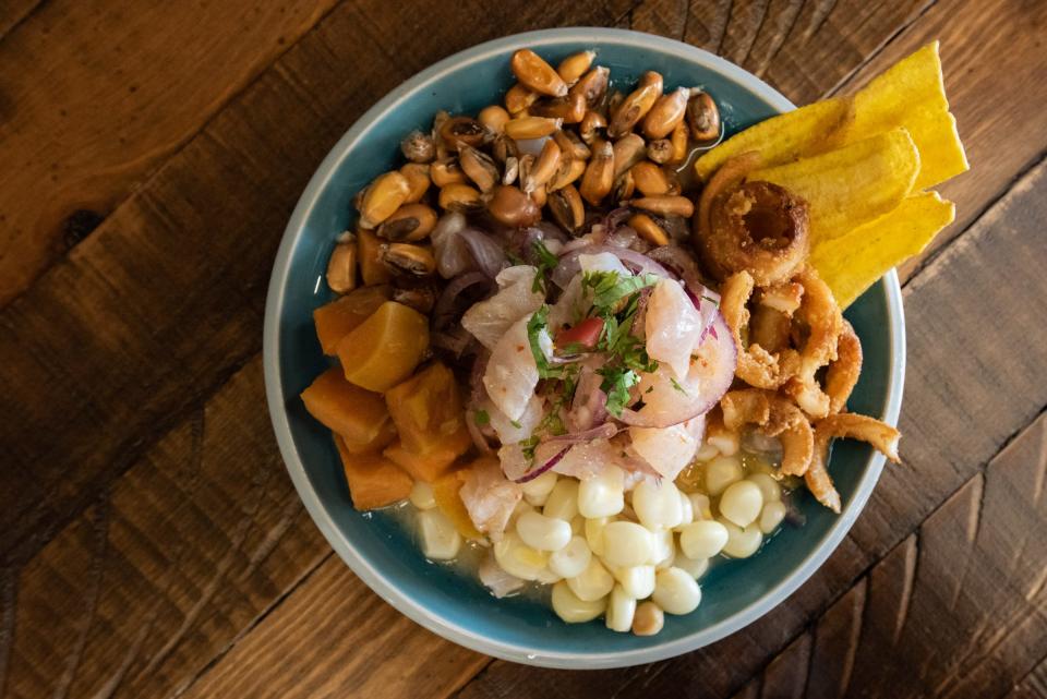 Latin Pot, which opened last week in Dublin, offers a variety of Latin American street food, including Ceviche Carretillero, made with corvina fish, lime juice, Peruvian roasted corn nuts, choclo, sweet potatoe, fried calamari and plantain chips.